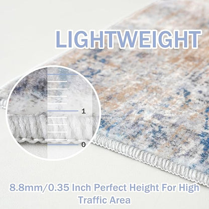 IOHOUZE Abstract Runner Rug 3x10 Ft Washable Runners for Hallways, Non Slip Kitchen Runner Printed Faux Wool Entryway Runner Indoor, Modern Abstract Floor Carpet for Hall Bedroom, Blue Rust