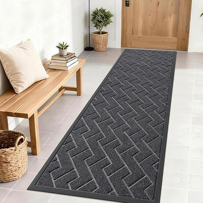 OLANLY Front Door Mat Indoor Outdoor Entrance, Waterproof All-Season, All-Weather Doormat, Sturdy Natural Rubber, Low Profile, Easy Clean Patio Porch Entryway Mat, Herringbone Brick (Grey, 71x23)