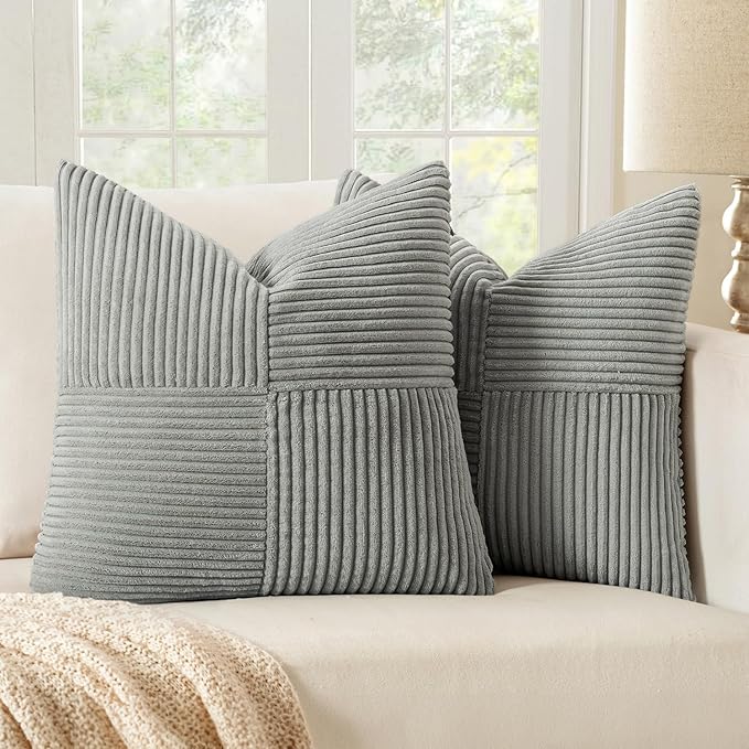 MIULEE Silver Grey Decorative Throw Pillow Covers 20x20 Inch for Couch Bed Sofa Pack of 2 Boho Farmhouse Throw Pillows Soft Cross Corduroy Patchwork Textured Cushion Cases