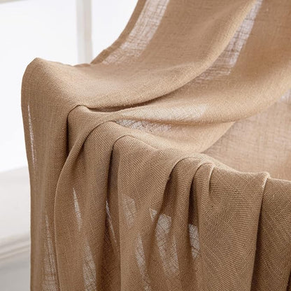 MIULEE Brown Linen Curtains 96 Inches Long for Bedroom Living Room, Soft Thick Linen Textured Window Drapes Semi Sheer Light Filtering Back Tab Rod Pocket Burlap Look Farmhouse Decor, 2 Panels Set