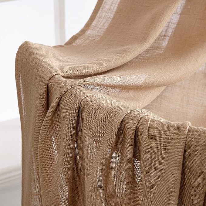MIULEE Brown Linen Curtains 84 Inch Length for Bedroom Living Room, Soft Thick Linen Textured Window Drapes Semi Sheer Light Filtering Back Tab Rod Pocket Burlap Look Farmhouse Decor, 2 Panels