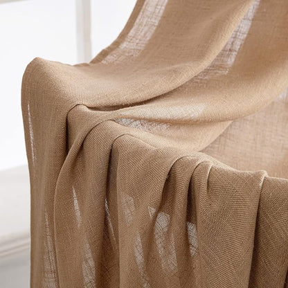 MIULEE Brown Linen Curtains 84 Inch Length for Bedroom Living Room, Soft Thick Linen Textured Window Drapes Semi Sheer Light Filtering Back Tab Rod Pocket Burlap Look, 2 Panels, 37x84 Inches