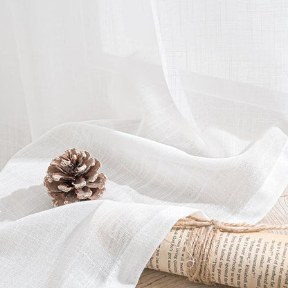 BGment White Linen Cafe Curtains 36 Inch Length, Small Drapes Semi Sheer for Bathroom Kitchen Decor Lightweight Rustic with Rod Pocket, 2 Panels Set, Each 24 Inch Wide
