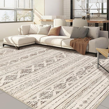 Nakagishi 10x14 Area Rugs Living Room: Washable Boho Large Neutral Soft Farmhouse Rug Stain Resistant Modern Moroccan Non-Slip Indoor Carpet for Bedroom Nursery Kids Office Dining Room - Dark Brown