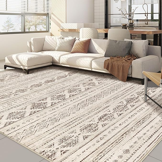 Nakagishi 5x8 Area Rug Living Room: Washable Boho Large Neutral Soft Farmhouse Rugs Stain Resistant Modern Indoor Floor Non-Slip Carpet for Bedroom Nursery Kids Office Dining Room Dorm - Dark Brown