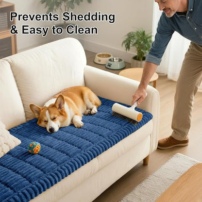Smiry Couch Cover for Dogs Washable, Non Slip Fuzzy Pet Couch Covers for 3 Cushion Sofa Pet Friendly, Thick Soft Sofa Slipcovers Cushion Protector (Navy Blue, 27.6" x 88")