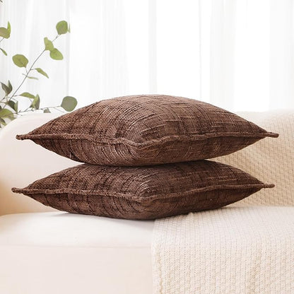 HPUK Fall Chenille Soft Throw Pillow Covers 18x18 Set of 2, Accent Cushion Covers for Living Room, Bedroom, Decorative Solid Color Pillow Covers for Couch, Sofa, Chair, Chocolate