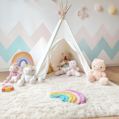 OLANLY 3x4 Machine Washable Accent Rug, Soft Fluffy Shaggy Area Rug for Bedroom, Living Room, Indoor Floor Carpet for Kids, Nursery, Home Decor, Ivory