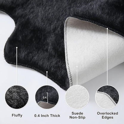 Black Faux Cowhide Rug: Cow Hide Cow Print Rug for Living Room Bedroom 5.2x7 Feet - Animal Print Skin Rustic Western