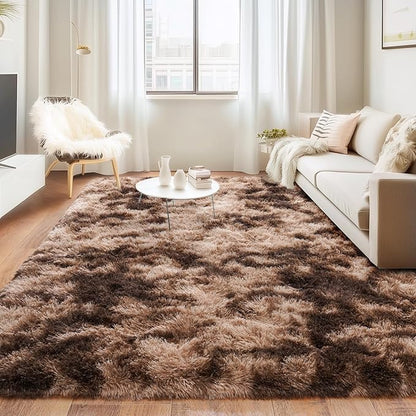 Rugs for Living Room 6x9, Soft Shaggy Modern Shag Area Rug for Bedroom, Upgrade Non-Slip Plush Fluffy Carpet for Kids Boys Girls Room Home Decor Aesthetic, Tie-Dyed Brown