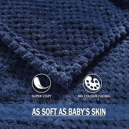 Exclusivo Mezcla Fleece Bed Blanket Twin Size, Super Soft and Warm Blankets for Couch, Sofa and Bed Waffle Textured, Cozy, Fuzzy and Lightweight (Navy Blue, 60x80 inches)