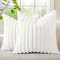 decorUhome Summer Cozy Faux Fur Throw Pillow Covers 16x16 Set of 2 Decorative Soft Plush Striped Modern Farmhouse Boho Couch Pillow Cases with Velvet Back for Sofa Bed Living Room, White