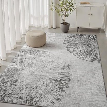 3 x 5 Rug Small Non Slip Area Rug Ultra Soft Machine Washable Low Pile Modern Abstract Dahlia Indoor Carpet Rugs for Bedroom Living Room Entryway Kitchen Bedside, Grey
