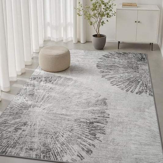 3 x 5 Rug Small Non Slip Area Rug Ultra Soft Machine Washable Low Pile Modern Abstract Dahlia Indoor Carpet Rugs for Bedroom Living Room Entryway Kitchen Bedside, Grey