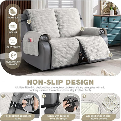 TAOCOCO 100% Waterproof Oversized Loveseat Recliner Cover, Non Slip Split Couch Covers for Reclining Loveseat with Elastic Straps for Kids Pets(Oversized 2 Seater, Off White)