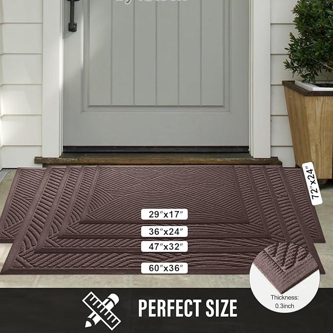 HIYARD Sturdy Front Door Mat, Absorbent Muddy Dirt Resist Welcome Door Mats Outdoor Indoor, Stain and Fade Resistant, Non-Slip Backing Entry Mat Low Profile Doormat for Entryway, 72×24, Coffee