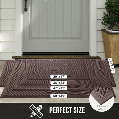 HIYARD Sturdy Front Door Mat, Absorbent Muddy Dirt Resist Welcome Door Mats Outdoor Indoor, Stain and Fade Resistant, Non-Slip Backing Entry Mat Low Profile Doormat for Entryway, 72×24, Coffee