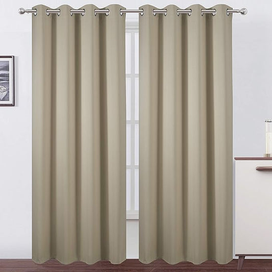 LEMOMO Blackout Curtains 66 x 84 inch/Beige Curtains Set of 2 Panels/Thermal Insulated Room Darkening Bedroom Curtains