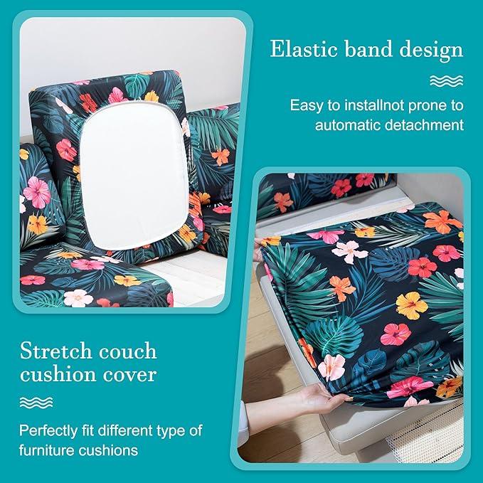 14Pcs Stretch Patio Cushion Covers,Outdoor Couch Covers Replacement,Outdoor Couch & Sofa Slipcovers,for Patio Furniture Cushion Covers,Washable Reusable Furniture Protector (Summer Night ,Cover Only)