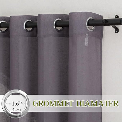 NICETOWN Faux Flax Linen Sheer Curtains for Living Room, Grommet Vertical Semi Sheer Curtains & Drapes Privacy with Light Filtering for Villa/Cottage, W52 x L96, Purple Brown, 1 Pair