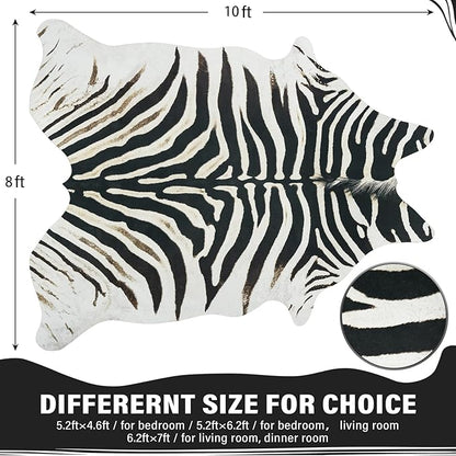AROGAN Western Faux Fur Zebra Rug, 8 x 10 Feet Premium Animal Skin Print Rug, Sturdy Faux Zebra Hide Rugs for Wall Decor, Western Floor Carpet for Bedroom Living Room, Black
