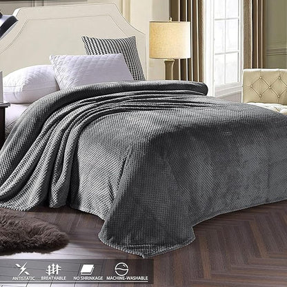 Exclusivo Mezcla Fleece Bed Blanket Twin Size, Super Soft and Warm Blankets for Couch, Sofa and Bed Waffle Textured, Cozy, Fuzzy and Lightweight (Dark Grey, 90x66 Inches)