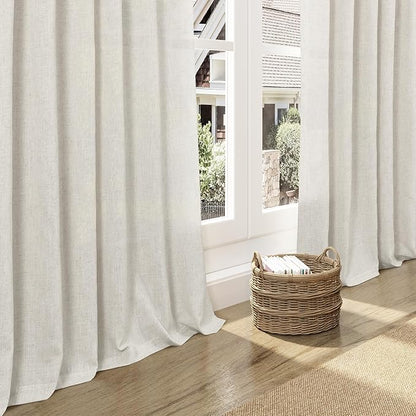 Nanspring Mousse White Linen Curtains 63 Inch Length for Living Room Luxury Light Filtering Semi Sheer Curtain Back Tab Simple Modern Elegant Coastal Decor Drapes for Bedroom Office 52x63, 2 Panels