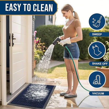 Smiry Front Door Mat Outside Entrance, Heavy Duty Sturdy Natural Rubber Doormat, Trap Dirt and Moisture, Easy Clean Low Profile Mats for Indoor Outdoor Entry, Irregular Triangle (47x32, Royal Blue)