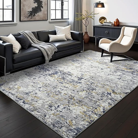 Toneed Abstract Area Rug Modern Washable Rug Soft Non Slip Rug Low Pile for Bedroom Living Room Dining Room Blue 6x9 Feet