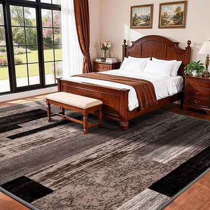 5x7 Washable Area Rugs for Living Room and Bedroom, Vintage Checkered Pattern Non-Slip Carpet, Stain Resistant Low Pile Soft Rug for Dining Room,Office,Nursery,Kids Room(5x7,Chocolate)