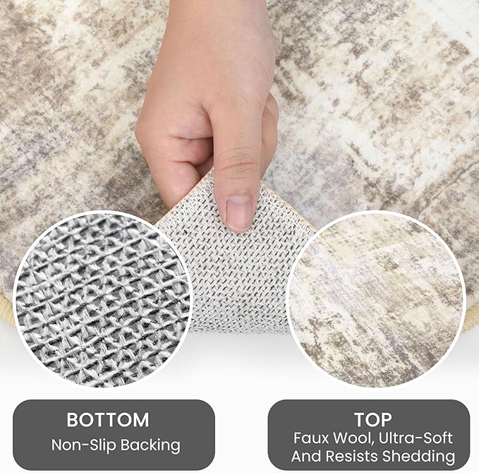 IOHOUZE Abstract Runner Rug 3x18 Ft Extra Long Washable Runners for Hallways, Non Slip Kitchen Runner Printed Faux Wool Entryway Runner Indoor, Modern Abstract Floor Carpet for Hall Stair, Beige Brown
