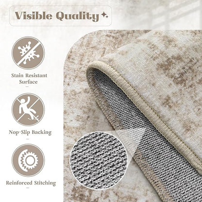 Runner Rug 2x6 Washable Rug, Vintage Boho Medallion Hallway Runner Non-Slip Soft Low Pile Distressed Floor Carpet Retro Doormat for Kitchen Bedroom Laundry Entryway Bathroom (Taupe, 2'x6')