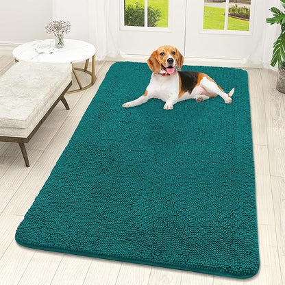 OLANLY Dog Door Mat for Muddy Paws 59x32, Absorbs Moisture and Dirt, Absorbent Non-Slip Washable Doormat, Quick Dry Chenille Mud Mat for Dogs, Entry Indoor Entryway Carpet for Inside Floor, Lake Blue