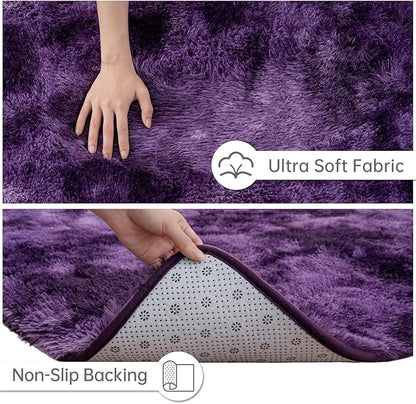 Goideal Fluffy Rug for Bedroom Living Room, 7x10 Purple Area Rugs, Faux Fur Shag Modern Carpet Ultra Soft Girls Boys Room Home Decor, Tie-Dyed