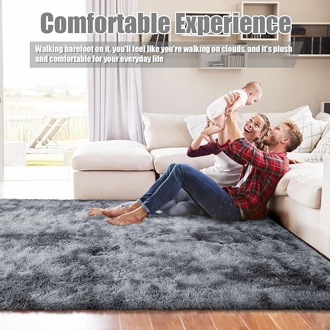 8x10 Fluffy Area Rugs for Living Room,Shag Area Rug for Bedroom,Soft Fuzzy Rug Non-Shedding Indoor Plush Carpet for Kids Bedroom Nursery Home Decor,Tie-Dyed Black