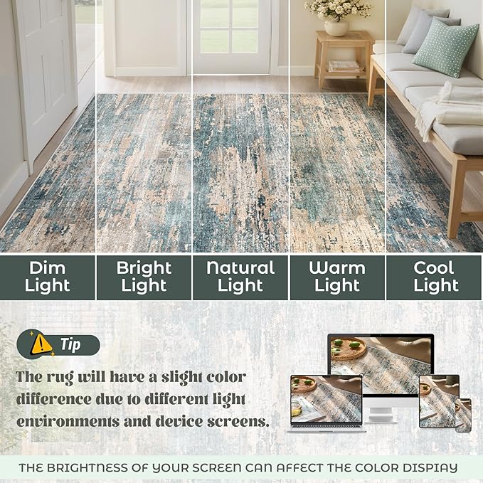 8x10 Area Rugs for Living Room, Washable Modern Abstract Large Area Rug Neutral Soft Non Slip Kids Rug Stain Resistant Indoor Carpet for Bedroom Nursery Dining Room Playroom(GreenBrown, 8'x10')
