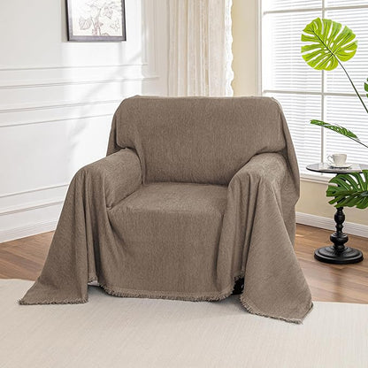 MYSKY HOME Chair Couch Cover Sectional Couch Covers for Pet Sofa Covers Non Slip Soft Couch Sofa Cover, Washable Furniture Protector Sofa Slipcover with Tassel Sofa Throws Living Room, 71"x91", Sand