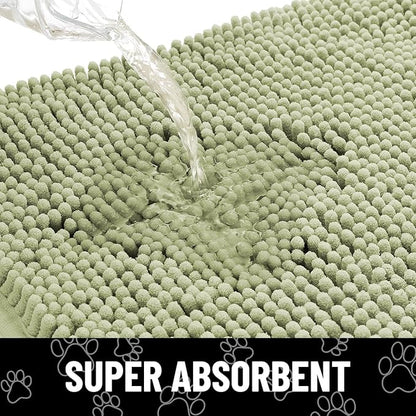 Smiry Dog Door Mat for Muddy Paws, Absorbent Dirt Trapper Non Slip Quick Dry Washable Chenille Mat for Mud Dogs, Entry Rug for Indoor and Outdoor (40x32 Inches, Sage Green and White)