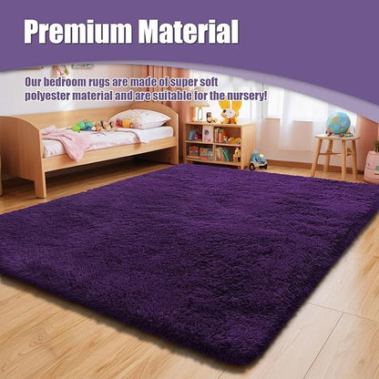 Shag Area Rug for Bedroom 4x6,Purple Fluffy Area Rugs for Living Room,Soft Fuzzy Rug Non-Shedding Indoor Plush Carpet for Kids Bedroom Nursery Dorm Home Decor