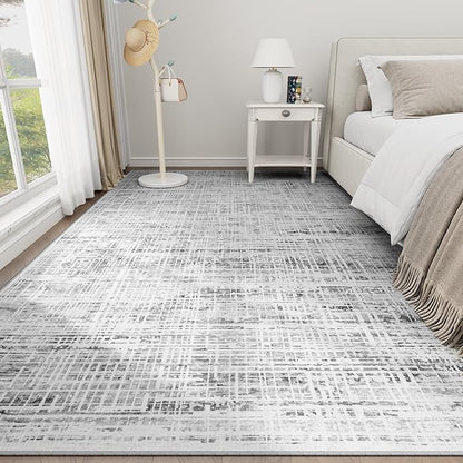 6x9 Area Rugs Washable Rug: Anti-Skid Abstract Modern Living Room Rug Soft Thin Carpets Indoor Floor Non-Shedding Carpet for Bedroom Dining Farmhouse Nursery Home Office (White Gray, 6'x9')