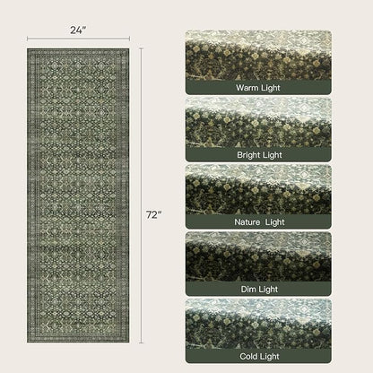Lofus 2X 6 Area Rug, Green Washable Runner Rugs for Hallways with Non Slip Rubber Backing, Low Pile Soft Carpet Runner for Kitchen Bathroom Bedroom Laundry