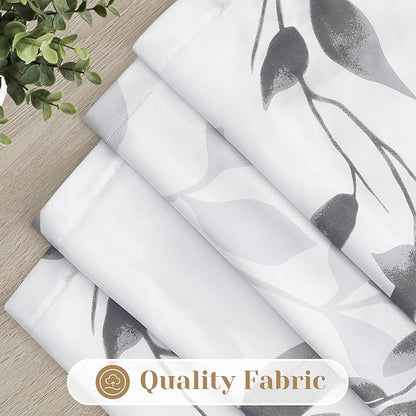 HOMEIDEAS Kitchen Curtains, Short Non-See-Through Privacy 30X24 Inch Length Tier Curtains, Grey and White Leaf Floral Printed Light Filtering Semi Sheer Small Window Drapes for Bathroom Cafe, 2 Panels