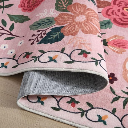 Rugcomf Washable Kitchen Runner 2'7"x12' - Floral Long Hallway Runner Rug Non Slip, Boho Carpet for Entryway, Hall, Bathroom - Pink
