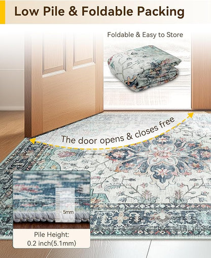 RELEANY Area Rugs 2'6''x8' Runner Rug Non Slip Washable for Kitchen Hallway Bedroom Beside Laundry Room Bathroom Rug, Floor Carpet, Green Navy Blue White Red Teal Colorful