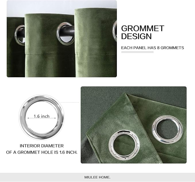 MIULEE Velvet Curtains Olive Green Elegant Grommet Curtains Thermal Insulated Soundproof Room Darkening Curtains/Drapes for Classical Living Room Bedroom Decor 52 x 100 Inch Set of 2