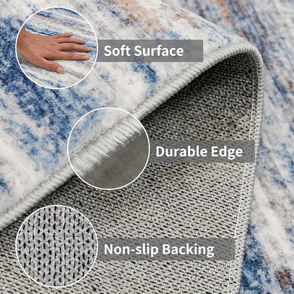 Washable Hallway Runner Rug for Home: Extra Long Runners for Entryway Living Room Dining Room - Stain and Water Resistant Rugs with Non-Slip Backing - Soft Low-Pile Carpet 2'6''x14' Navy Grey