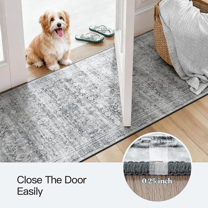 Lofus 2X 6 Area Rug for Hallways,Grey Washable Runner Rugs with Non Slip Rubber Backing, Low Pile Soft Carpet Runner for Kitchen Bathroom Bedroom Laundry