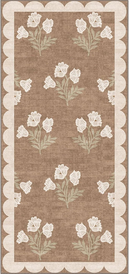 Front Door Mat Indoor Entrance - 2x4.3 Ft Floral Washable Layered Doormat Outdoor Entrance Porch Rug Non-Slip Tan Boho Farmhouse Runner Rug for Kitchen Hallway Bedroom Laundry Room Porch Decor