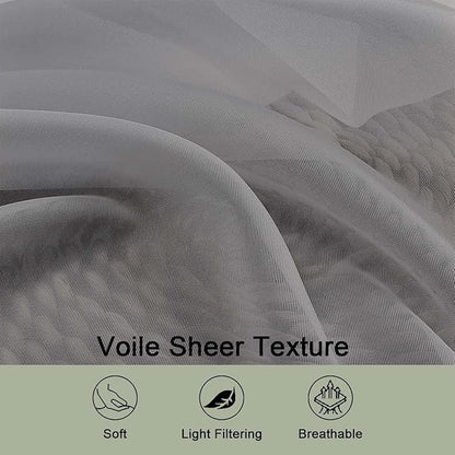 OWENIE Sheer Grey Curtains, Sheer Curtains 63 inch Length 2 Panels Set, Rod Pocket Voile Fimly Sheer Drapes for Living Room Bedroom, 2pcs, Grey, Each 59" W x 63" L