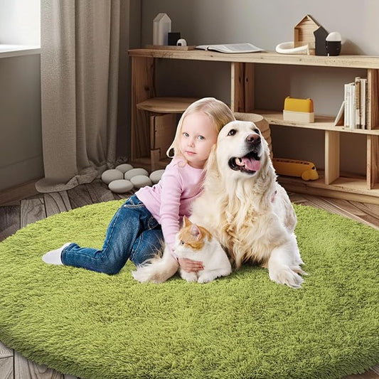 Super Soft Circle Rugs for Girls Princess Castle Toddlers Play Tent 4 Diameter Circular Area Rugs for Kids Bedroom Baby Room Decor Round Shag Playhouse Carpets(Φ4, Grass Green)